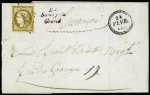 N°1 OBL PC 2800 + cursive "24 Sancey le Grand" + dateur B (24 fev 1853) sur lettre pour Besançon. TB