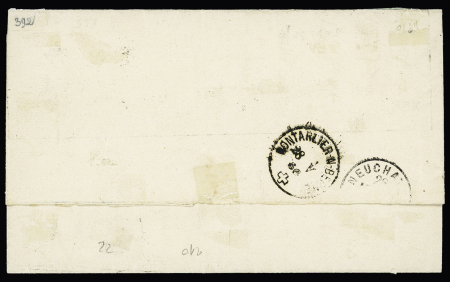 N°11, 5 pièces + 20 + 22 OBL GC 456 + T15 (1866) sur lettre de moins de 10 grammes pour la Suisse. Affranchissement spectaculaire et TB
