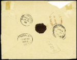 N°140, bloc de 4 interpanneau millésime 7 + n°138 OBL Rouen (1908) sur lettre recommandée pour Croydon (GB) du 5ème échelon avec étiquette de recommandation de London FS. TB