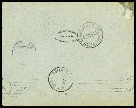 N°140 OBL Paris Saint Roch (8.12.1922) sur lettre pour Dakar via Tombouctou avec mention manuscrite "Courrier postal de la mission transsaharienne automobile" avec au verso CAD de transit "Touggourt Constantine" et CAD