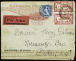 N°140 + 121 en paire OBL La Rochelle (15.7.25) sur lettre pour Dakar accidenté à Playa Blanca (Rio de Oro) avec au verso griffe bleue "Courrier tombé aux mains des Maures le 23.7.1925 - correspondance rapportée à D