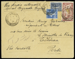 N°140 + 121 + 161 OBL CAD tireté "Castelnau de Mandailles Aveyron" (1.11.1924) sur lettre pour Téhéran avec mention manuscrite "Par service automobile spécial Beyrouth-Bagdad" (service automobile Haïfa-Beyrouth-Bag