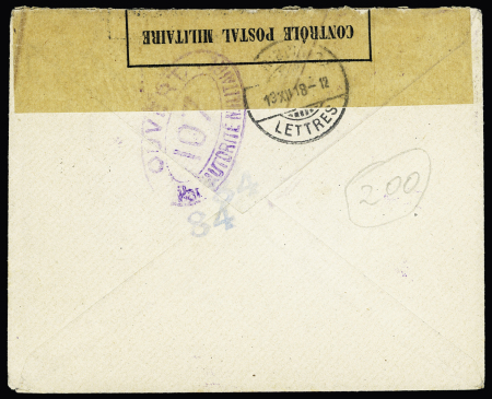 Lettre censurée, avec CAD "Tresor et postes 601A (1918 - détachement français de Palestine) et affranchissement gratuit par un n°140 OBL CAD "Tresor et postes 601" (Port-Saïd) pour l'étranger (Fribourg Suisse). TB