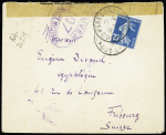 Lettre censurée, avec CAD "Tresor et postes 601A (1918 - détachement français de Palestine) et affranchissement gratuit par un n°140 OBL CAD "Tresor et postes 601" (Port-Saïd) pour l'étranger (Fribourg Suisse). TB