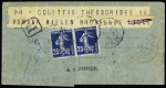 N°140 en paire OBL Lille (1909) sur télégramme recommandé en provenance de Sfax (Tunisie) pour Bruxelles. TB