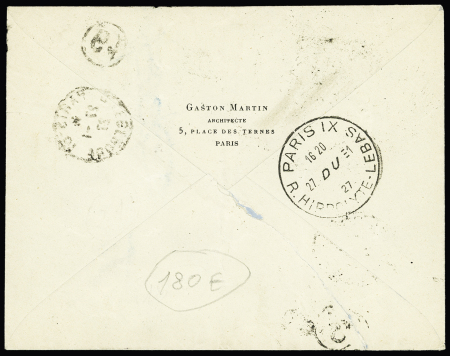N°199, 4 pièces OBL CAD pneu "Paris 61 R.Legendre" (1927) sur pneu du 2ème échelon avec AR postal par n°140 + 199 OBL "AR" encadré (tarif du 1.5.26). Rare et TB