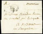 Marque avec cercle et fleur de lys "Port payé à Besançon" (L15 - 1748) sur lettre pour Nîmes, ind 26. RR