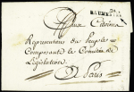 MP "24 Baume les" (an 4 - nom révolutionnaire après suppression du mot "Dames") sur lettre pour Paris, ind 18. TB