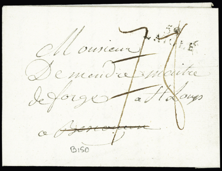 MP "24 deb Besançon" sur lettre de Laigle pour Besançon (an 11 - 1802). Frappe superbe