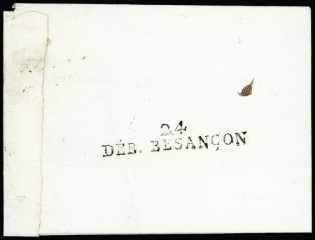 MP "24 deb Besançon" sur lettre de Laigle pour Besançon (an 11 - 1802). Frappe superbe