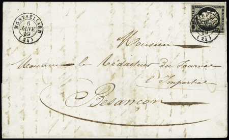 N°3 OBL CAD T15 "Montbéliard (24)" (6 janv 49) sur lettre pour Besançon, RR et TB