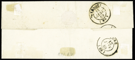 N°3 OBL croix à la plume + CAD T15 "Rougemont (24)" (1849) répété à côté sur lettre. TB