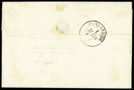 N°5, 40c orange, OBL grille + CAD T15 "Mouthe (24)" (1er mars 1850 - date précoce) sur lettre pour Pontarlier. TB