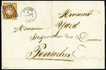 N°5, 40c orange, OBL grille + CAD T15 "Mouthe (24)" (1er mars 1850 - date précoce) sur lettre pour Pontarlier. TB