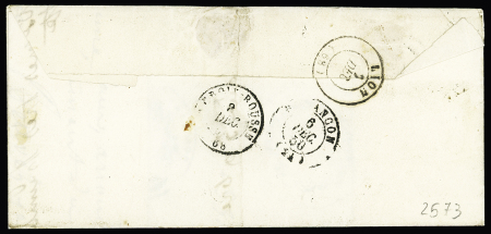 N°4, 25c bleu, petit BDF avec amorce de tête-bêche, OBL griffe + cursive "24 Nancray" + dateur B (6 dec 1850) sur lettre. TB