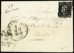 N°3 OBL grille + cursive "24 Roulans" + T13 Baume les Dames (3 mai 1849) sur lettre. TB