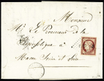 N°6, 1F carmin, OBL PC 2069 + T15 "Montbéliard (24)" (1853) sur lettre pour Macon . TB