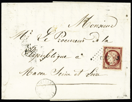 N°6, 1F carmin, OBL PC 2069 + T15 "Montbéliard (24)" (1853) sur lettre pour Macon . TB