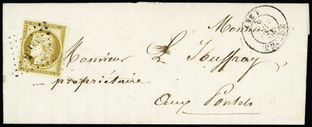 N°1 OBL PC 2190 + T15 "Mouthe (24)" (1853) sur lettre pour Les Pontets. TB