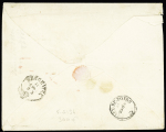 N°14, 4 pièces, OBL PC 2762 + T15 "Russey (24)" (1858) sur lettre pour Neufchâtel (Suisse) avec griffe rouge encadrée "Dep Limit" (tarif frontalier en quintuple port) et taxe 75 manuscrite rouge. TB