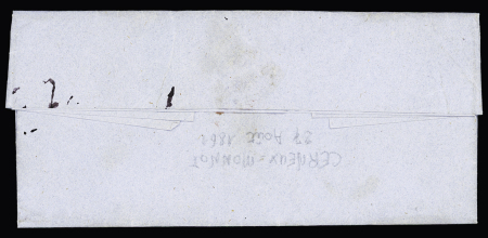 N°13 OBL "OR" frappé 2 fois et répété à côté sur lettre locale de Cerneux Moniot pour Le Russey (27 avril 1861). TB