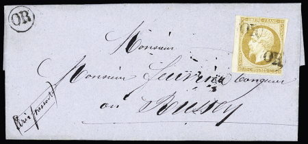 N°13 OBL "OR" frappé 2 fois et répété à côté sur lettre locale de Cerneux Moniot pour Le Russey (27 avril 1861). TB
