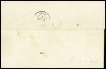 N°14 20c bleu Empire ND obl. PC 3732 (Oran), CàD boîte mobile Alger 2 fév. 1857 pour Oran, TB, certificat Roumet