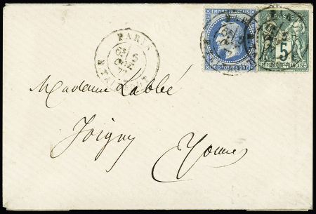 N°29 +   75 OBL CAD "Paris R. Taitout" (1877) sur