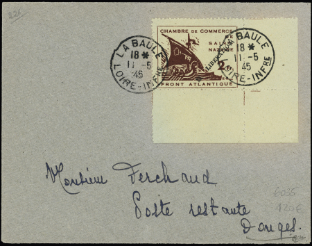 SAINT NAZAIRE Timbres de guerre n°9b (surch. Libération)