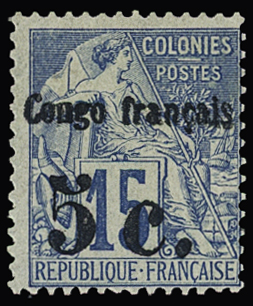N°1 15c bleu Colonies Françaises surchargé 5c Congo français, neuf *, TB
