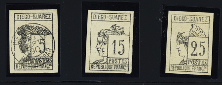 N°7 à 9, n°7 obl. (signé A.Brun), n°8 et 9 neuf
