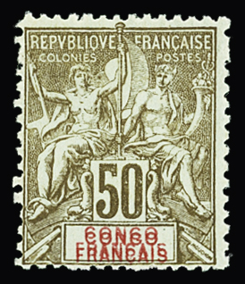 N°45a 50c bistre sur azuré type Groupe neuf *, TB, signé Calves