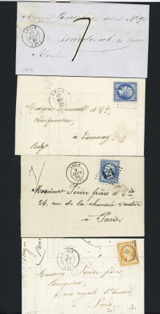 8 lettres dont 7 affranchies dont n°55 OBL CAD T16 "Anzin" (1876) sur CP précurseur. TB