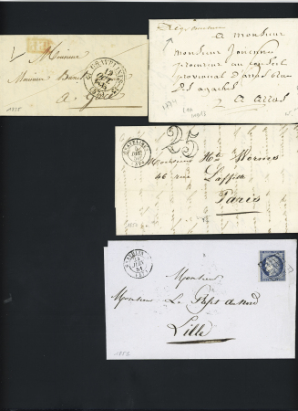 7 plis de Gravelines dont marque manuscrite "Degravelines" (L1A - 1774 - ind 13) - n°4 OBL grille + T15 Gravelines (1851), n°53, bande de 6, OBL GC 1710 + T16 Gravelines (1874). TB