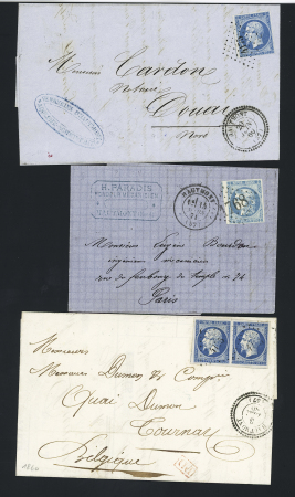 Hautmont : 9 lettres dont n°14 OBL PC 4175 + T22 (1860) et n°46 OBL GC 1768 + T17 (1871). TB