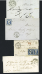 13 lettres d'Hazebrouck dont n°14 en paire  OBL PC 1500 + T15 (1859) + boite rurale "D" de Hondeghem sur lettre pour Tournai (Belgique). TB