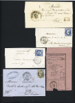 13 lettres d'Hazebrouck dont n°14 en paire  OBL PC 1500 + T15 (1859) + boite rurale "D" de Hondeghem sur lettre pour Tournai (Belgique). TB