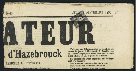 N°83 OBL typo sur journal "l'Indicateur de l'arrondissement d'Hazebrouck" (2 sept 1896). TB