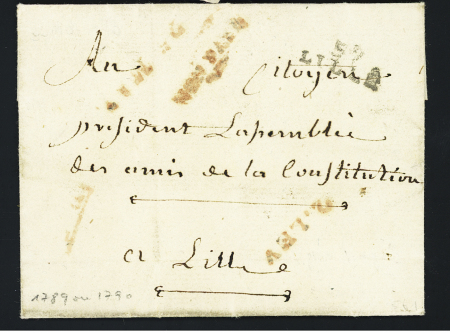 Lettre de la Petite Poste de Lille (1789 ou 1790) avec MP rouges "2e LEV" et "non payé" (SD mais 1789 ou 1790) (L2), ind 25. TB
