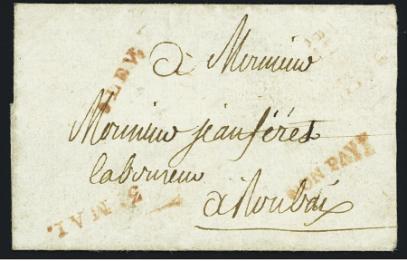 Petite Poste de Lille, lettre avec MP rouges "non payé" + "B n°30" + "31 mai" + "Lev" - lettre en port dû remise à un boitier (L n°6 - 1790), ind 25. TB