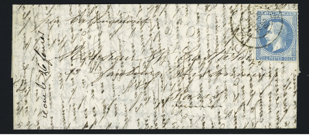 N°29 OBL CAD T17 Lille (24 fev 71) sur tentative d'entrée datée du 11 nov 1870 avec mention manuscrite "par Ballon monté". TB