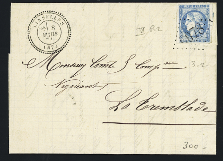 N°46 OBL GC 5078 + CAD T24 "Linselles (57)" (1871) sur lettre, ind 11. TB
