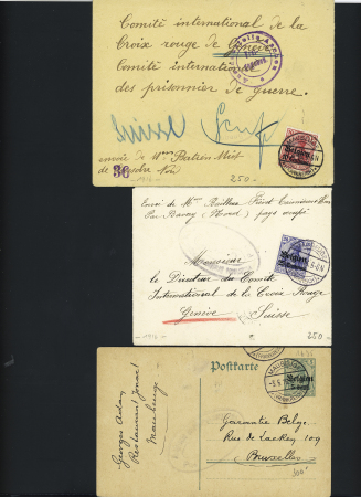 2 lettres et 1 entier carte postale Belgien OBL CAD "Maubeuge (Frankreich)" (1916). TB lot