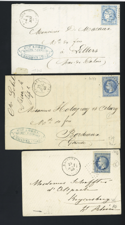 8 lettres de Raismes dont n°45 OBL GC 3077 + T16 et LST de 1854 avec cursive '57 Raismes" (ind 20 certificat Pothion). TB