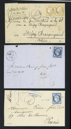 8 lettres de Raismes dont n°45 OBL GC 3077 + T16 et LST de 1854 avec cursive '57 Raismes" (ind 20 certificat Pothion). TB