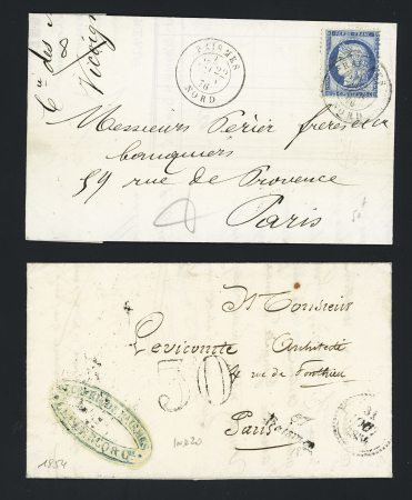 8 lettres de Raismes dont n°45 OBL GC 3077 + T16 et LST de 1854 avec cursive '57 Raismes" (ind 20 certificat Pothion). TB