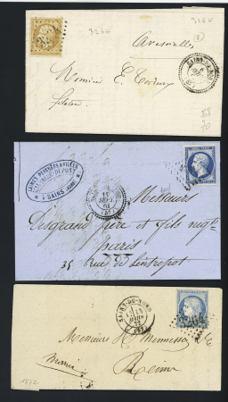 Sains du Nord : 5 plis dont n°21 OBL GC 3254 + T22 Sains du Nord (1863) et n°53, 2 pièces + n°55 OBL losange de points ambulant "EP 2°" + CAD conv station "Sains H Auli" (1874). TB