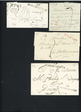 19 plis de Saint-Amand les Eaux dont MP rouge (55 x 9 mm) (1821). TB