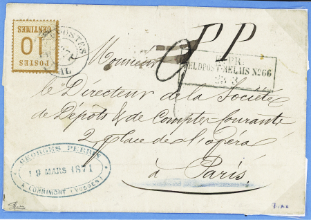 Alsace n°5 OBL petit cachet provisoire noir "postes Epinal 1871"