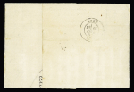 Alsace n°4 OBL petit cachet de fortune bleu "Amiens poste 1871" sur lettre pour Agen avec taxe française 30 DT en noir annulée plume. TB